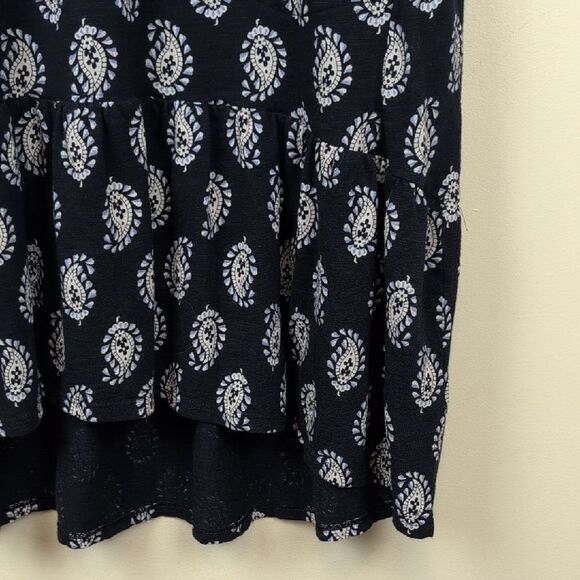 J.Jill Navy Elliptical Knit Paisley Print Flounced Hem Dress Short Sleeve Size L - Picture 6 of 11